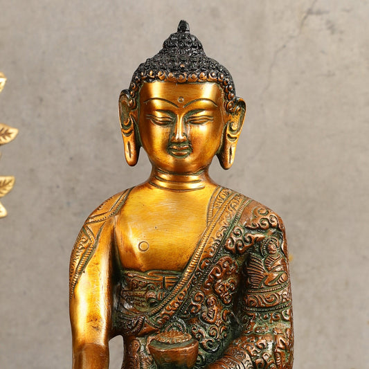 Buddha Bhumisparsha Life Story Engraved Statue - Dual Tone, 9" Height - Budhshiv.com