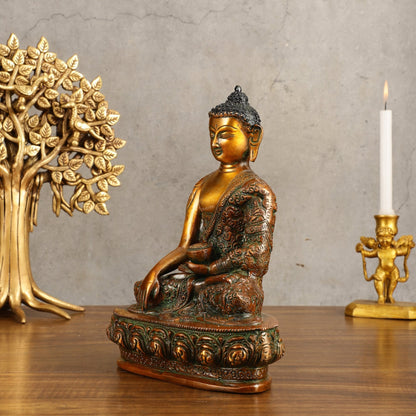Buddha Bhumisparsha Life Story Engraved Statue - Dual Tone, 9" Height - Budhshiv.com