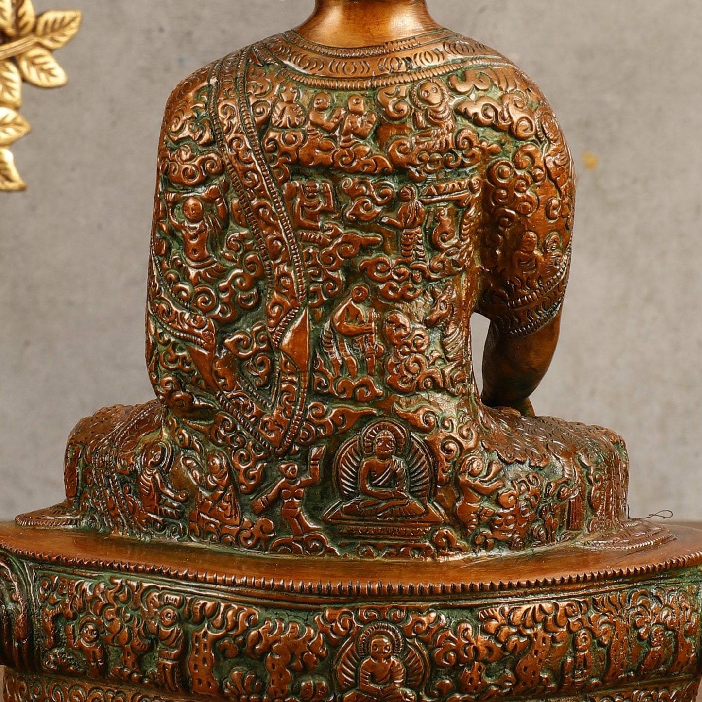 Buddha Bhumisparsha Life Story Engraved Statue - Dual Tone, 9" Height - Budhshiv.com