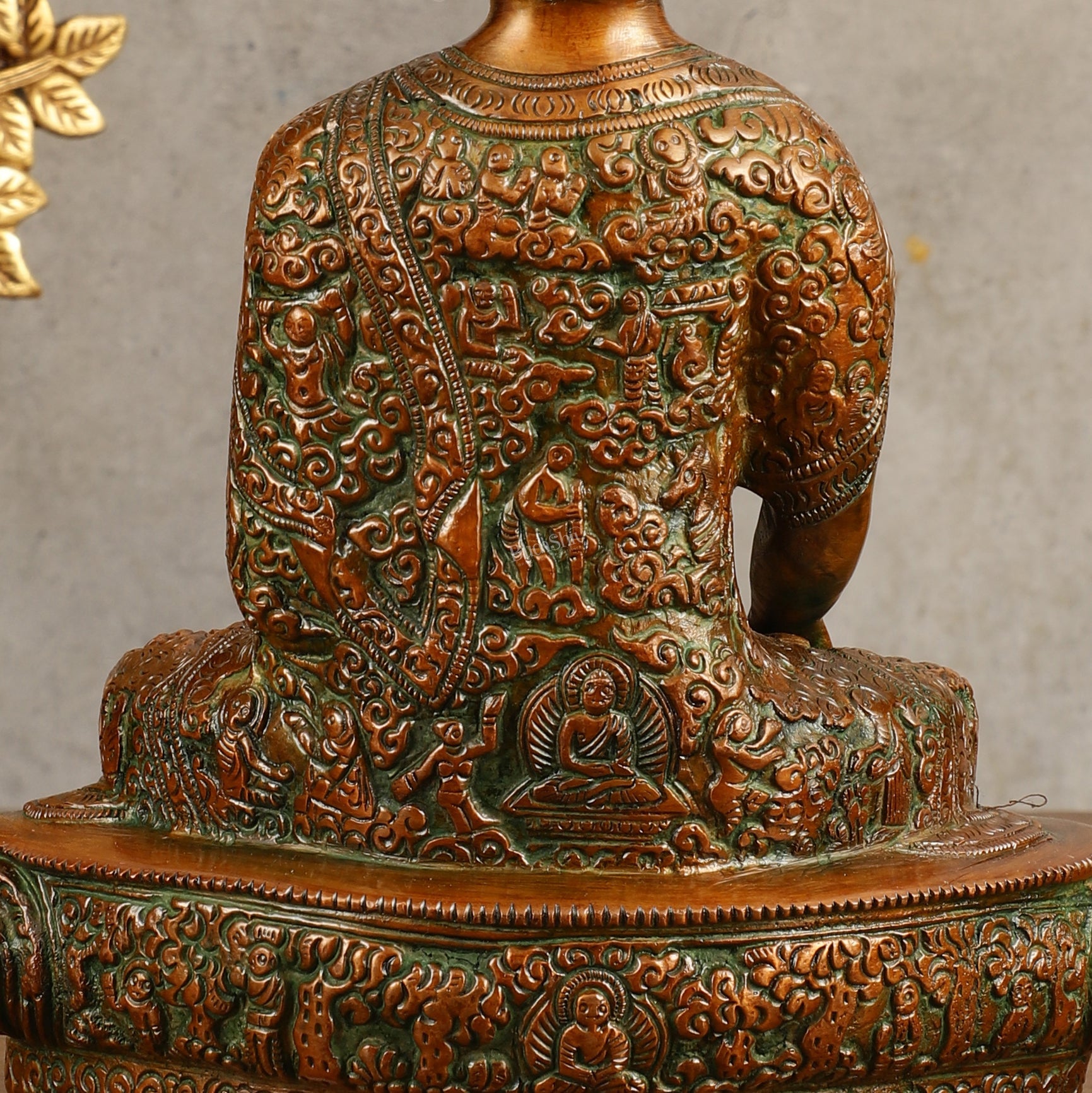 Buddha Bhumisparsha Life Story Engraved Statue - Dual Tone, 9" Height - Budhshiv.com