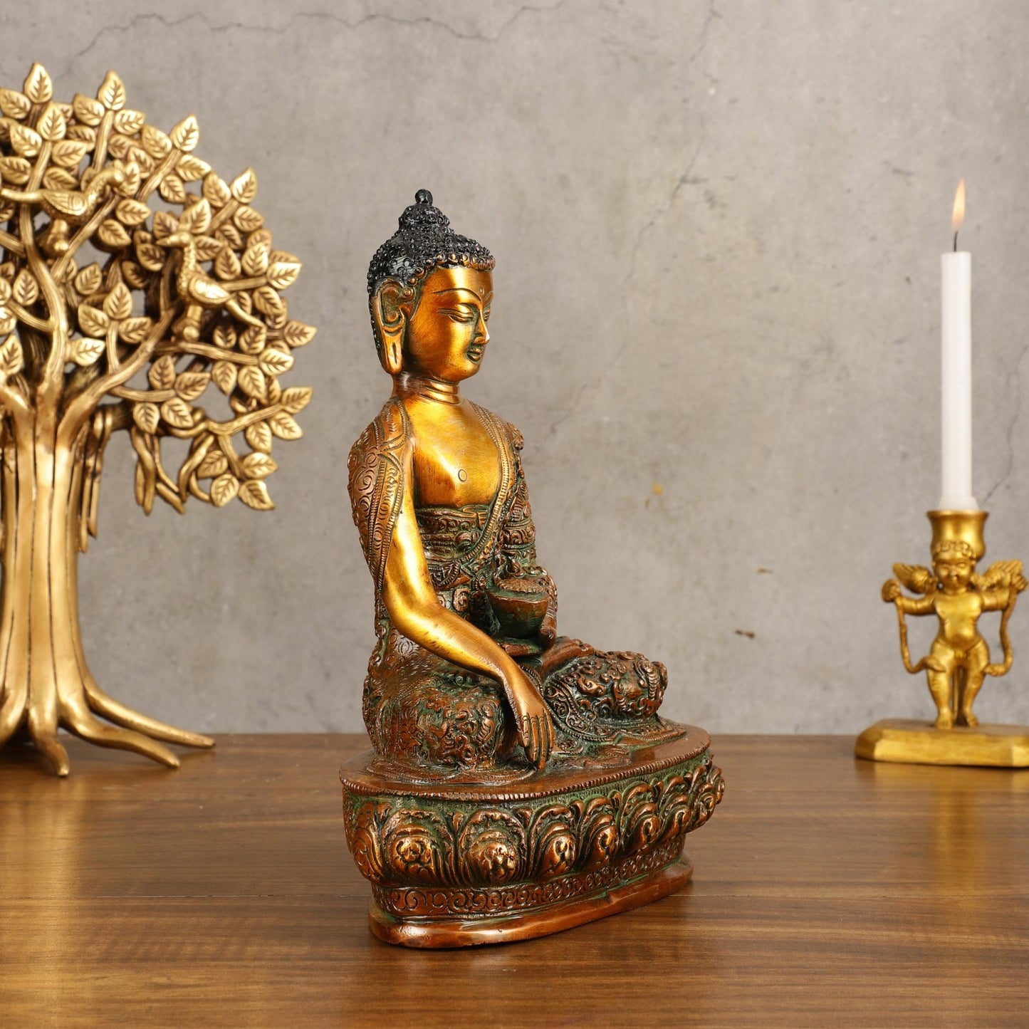 Buddha Bhumisparsha Life Story Engraved Statue - Dual Tone, 9" Height - Budhshiv.com