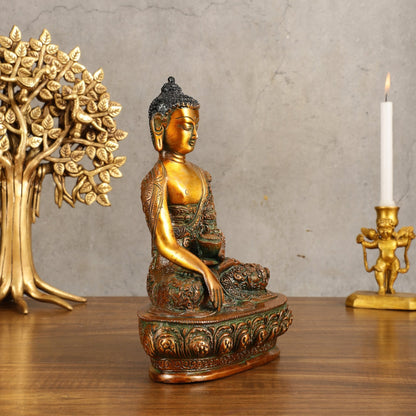 Buddha Bhumisparsha Life Story Engraved Statue - Dual Tone, 9" Height - Budhshiv.com