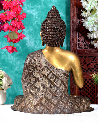 Buddha Brass Idol 17 inch blessing dual tone copper silver tone - Budhshiv.com