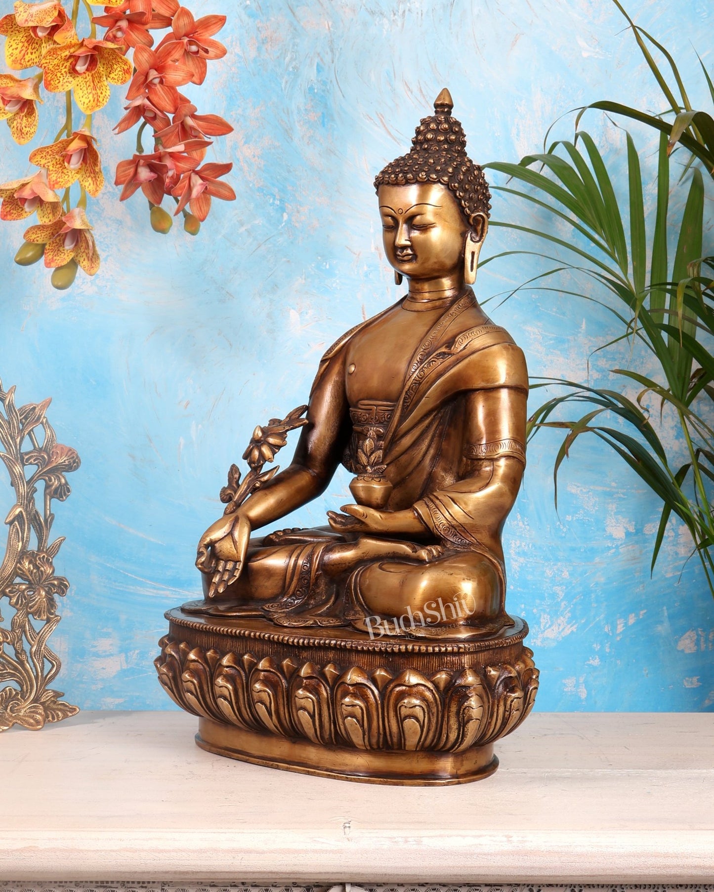 Buddha Brass Idol Antique Finish 19 inch - Budhshiv.com
