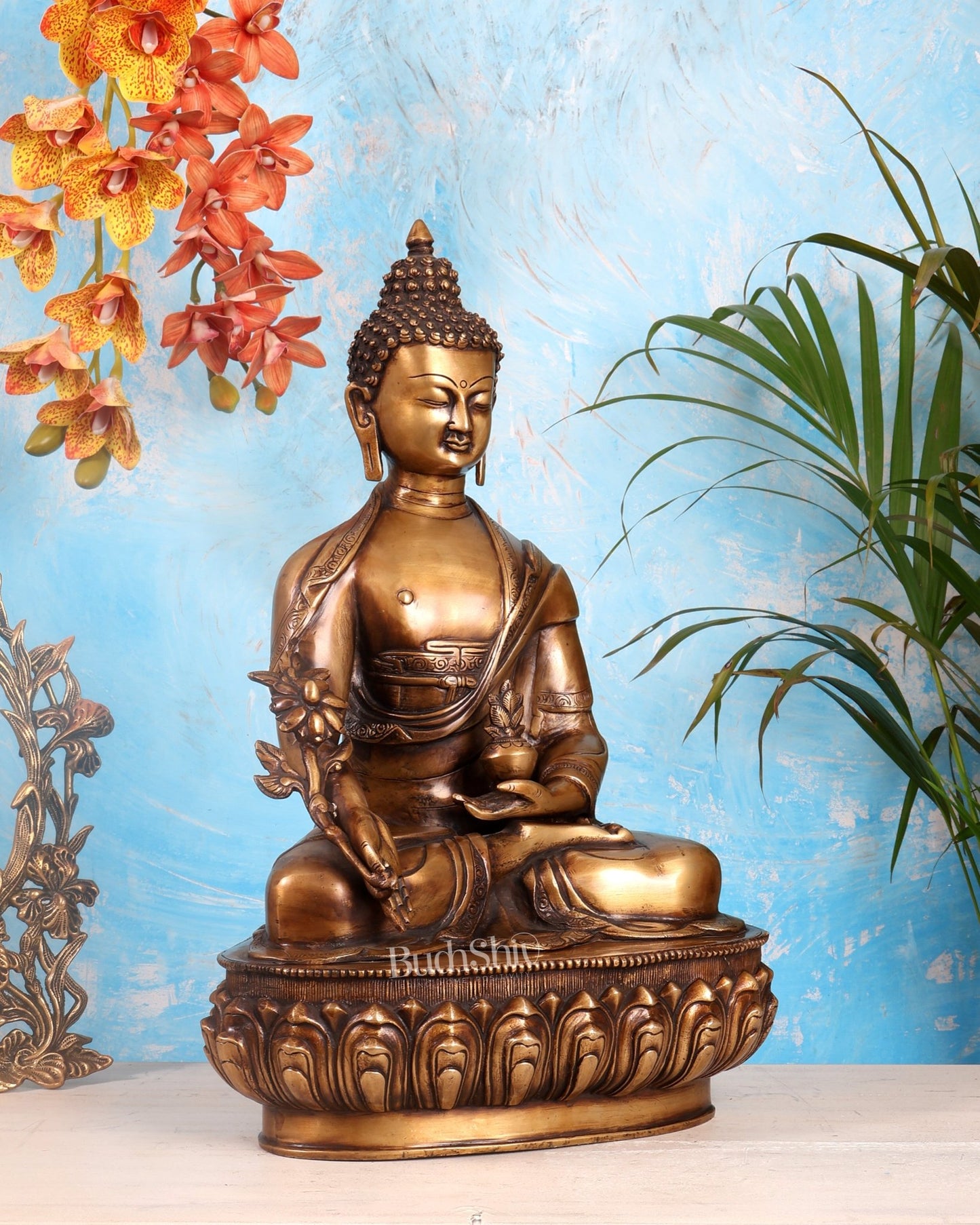 Buddha Brass Idol Antique Finish 19 inch - Budhshiv.com