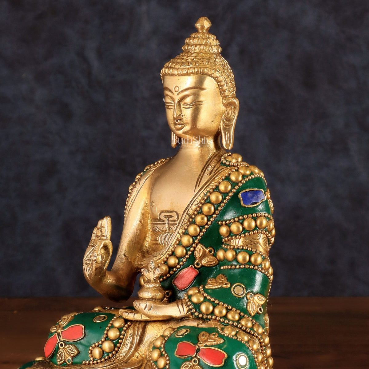 Buddha Brass idol blessing Abhaya mudra 7.5" - Budhshiv.com