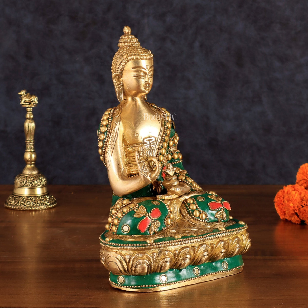 Buddha Brass idol blessing Abhaya mudra 7.5" - Budhshiv.com