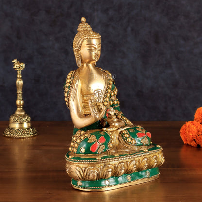 Buddha Brass idol blessing Abhaya mudra 7.5" - Budhshiv.com