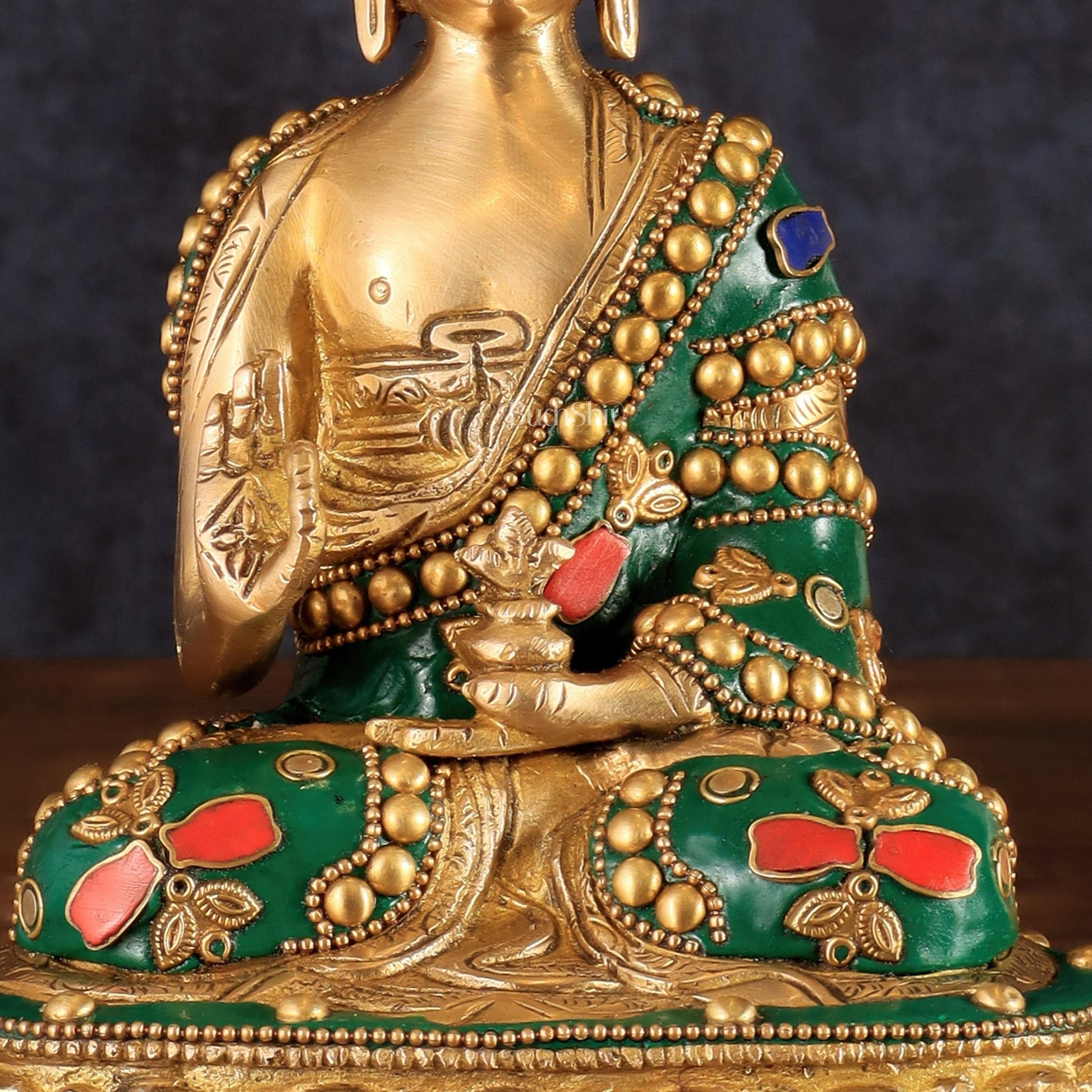 Buddha Brass idol blessing Abhaya mudra 7.5" - Budhshiv.com