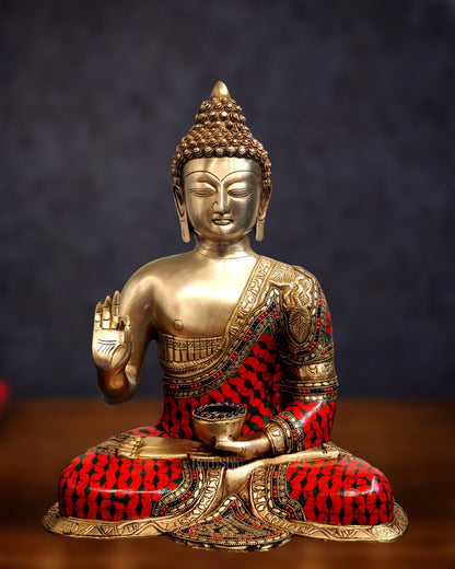 Buddha Brass Idol in Aashirwaad Abhaya Mudra 17 inch - Budhshiv.com
