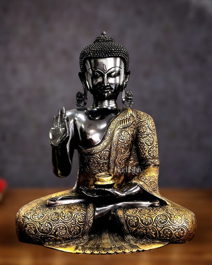Buddha Brass Idol with Base - Abhaya Mudra Pose 17 inch - Budhshiv.com