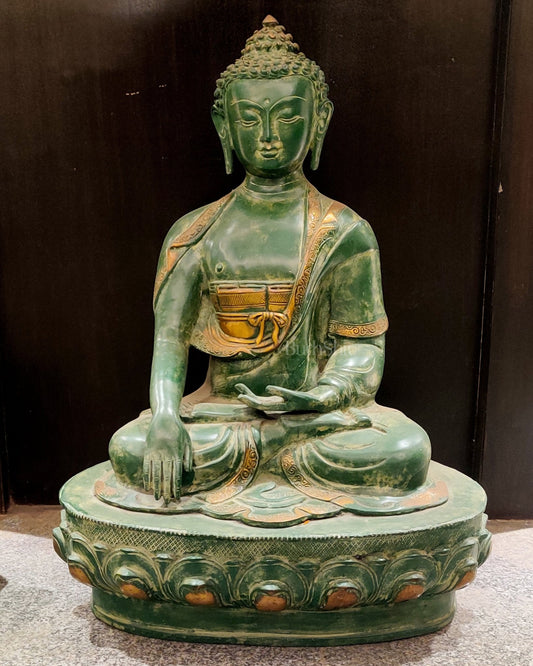 Buddha brass statue buddha idol bhoomisparsa stone finish 20 inch - Budhshiv.com