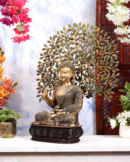 Buddha Brass statue with tree 25 inch three tone finish - Budhshiv.com