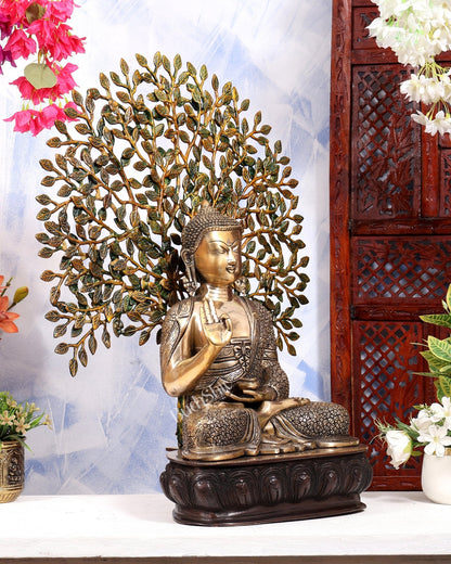Buddha Brass statue with tree 25 inch three tone finish - Budhshiv.com