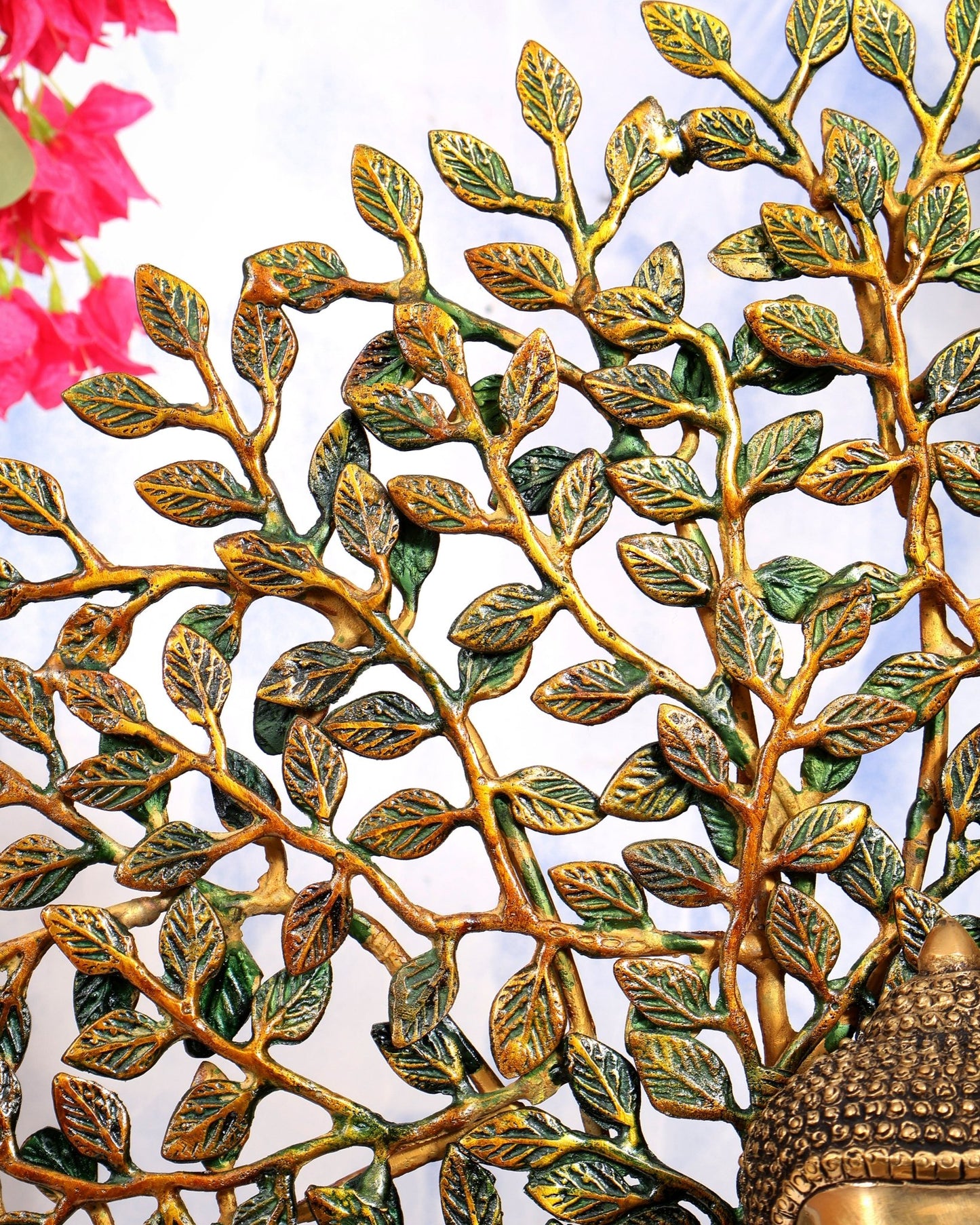 Buddha Brass statue with tree 25 inch three tone finish - Budhshiv.com