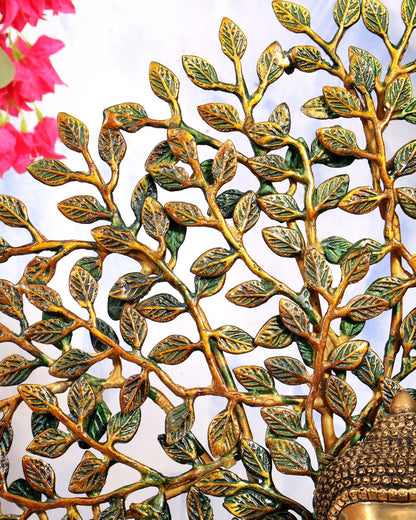 Buddha Brass statue with tree 25 inch three tone finish - Budhshiv.com