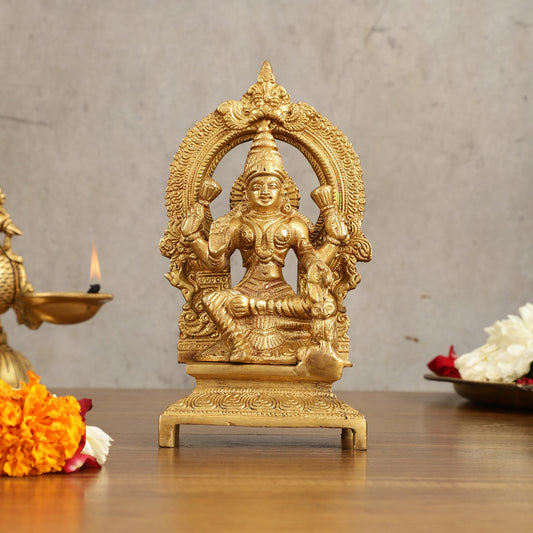 Buy Pure Brass Goddess Lakshmi Idol with Arch - 7 Inches - Budhshiv.com