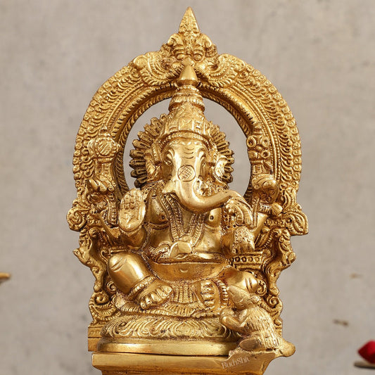 Buy Pure Brass Lord Ganesha Idol with Arch - 7 Inches - Budhshiv.com