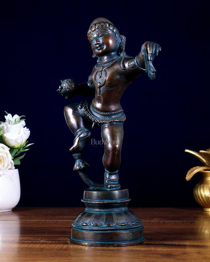 Charming 12 - Inch Brass Dancing Baby Krishna Idol antique finish - Budhshiv.com