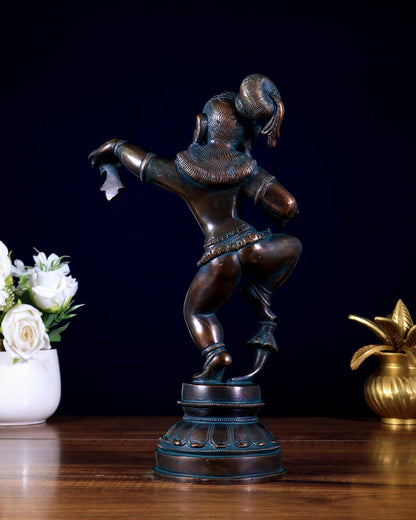 Charming 12 - Inch Brass Dancing Baby Krishna Idol antique finish - Budhshiv.com