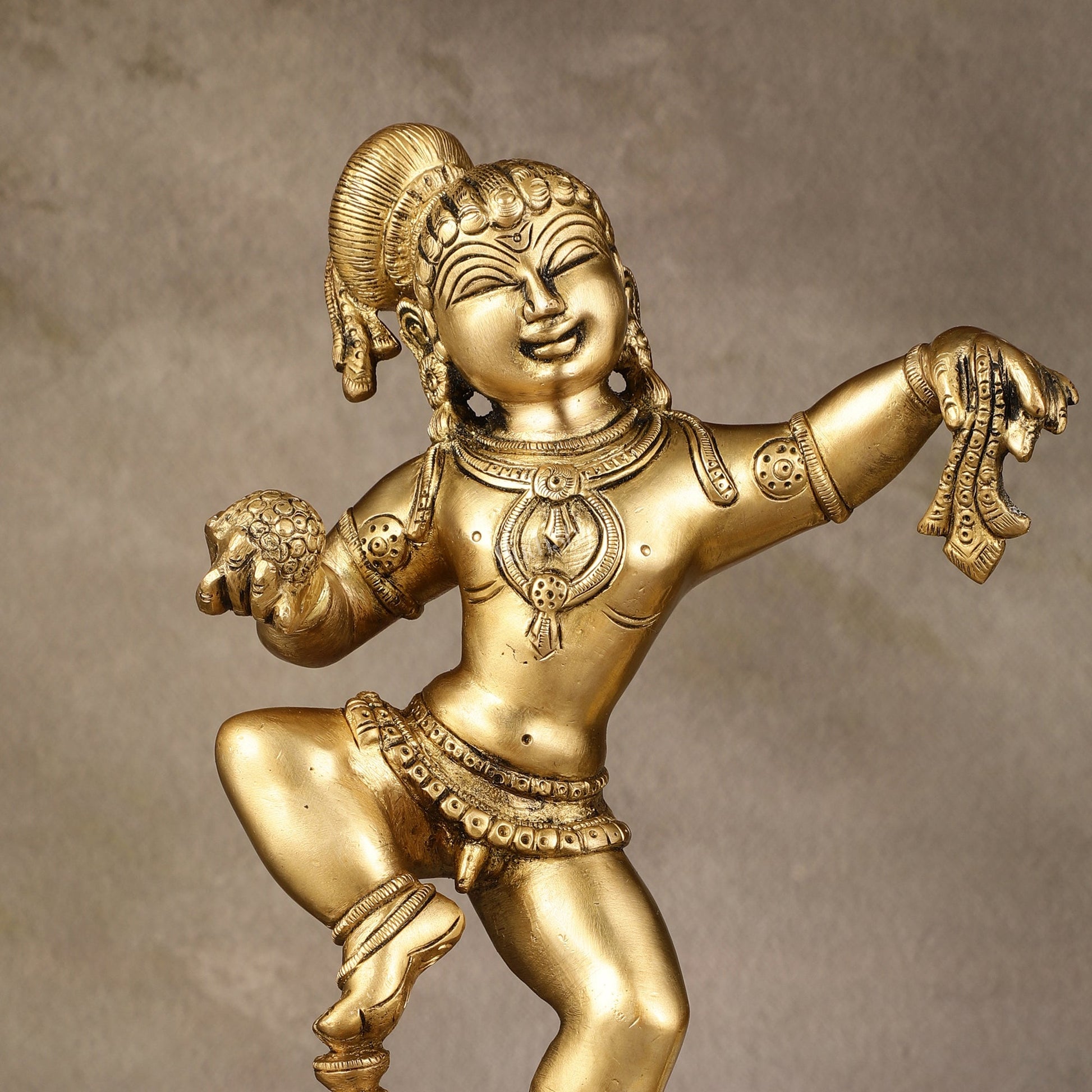 Charming 12 - Inch Brass Dancing Baby Krishna Idol - Budhshiv.com