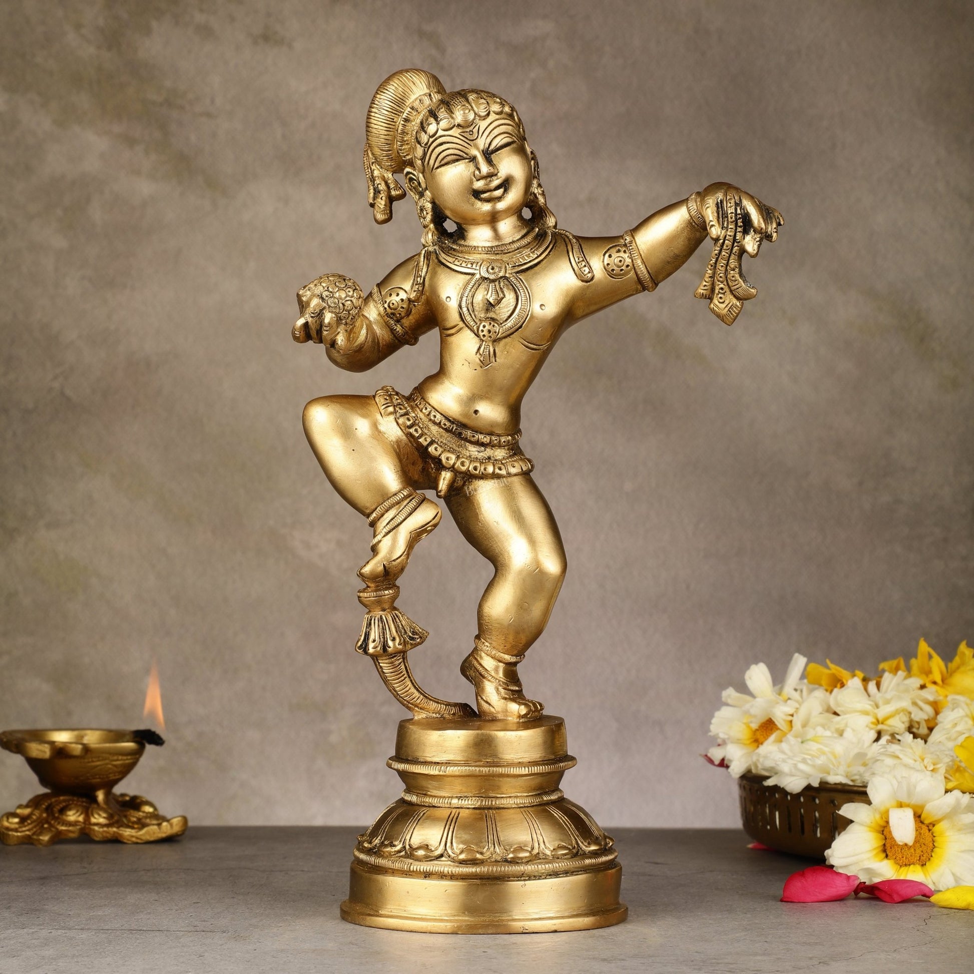 Charming 12 - Inch Brass Dancing Baby Krishna Idol - Budhshiv.com