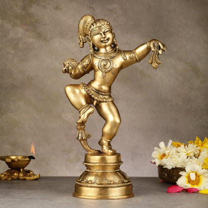 Charming 12 - Inch Brass Dancing Baby Krishna Idol - Budhshiv.com