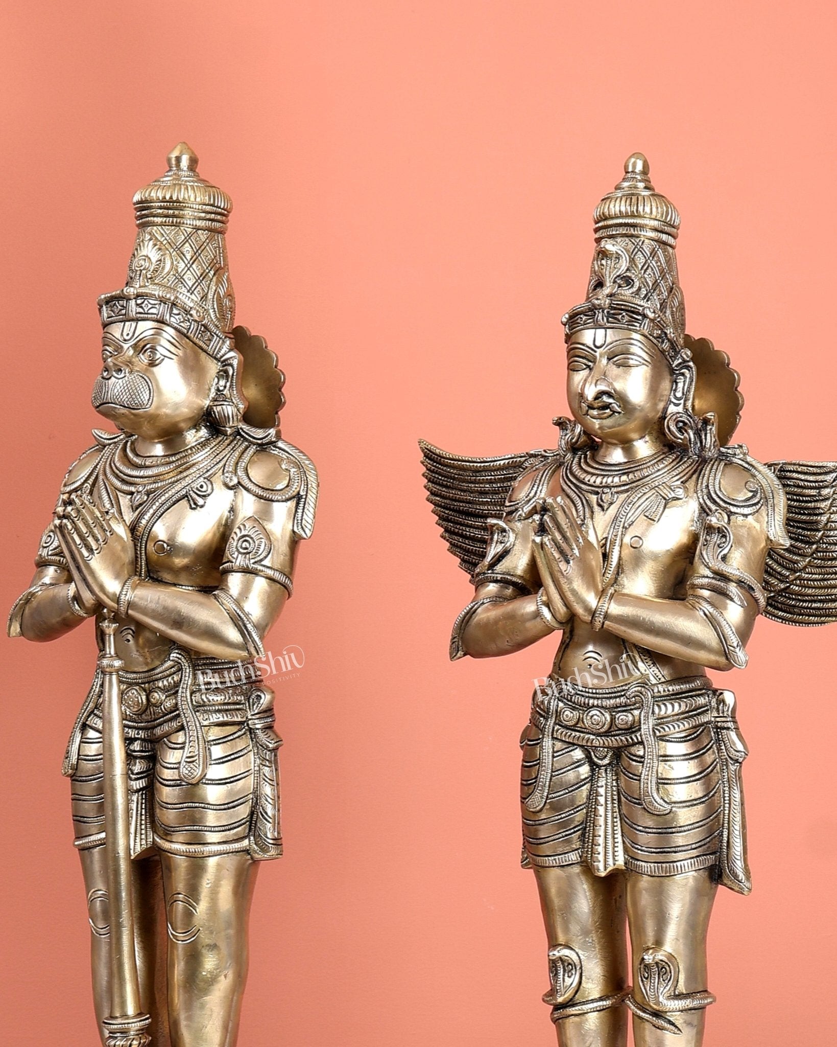 Chola Inspired Brass Hanuman & Garuda Statue Pair – Divine Standing Sculptures (24 Inches) - Budhshiv.com