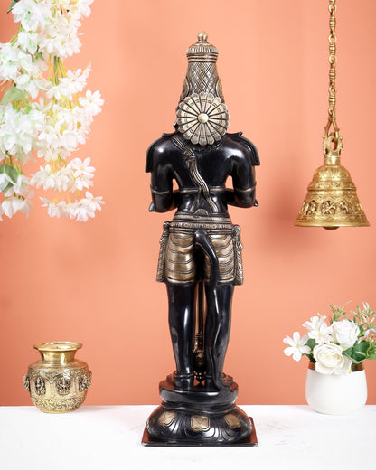 Chola Inspired Brass Standing Hanuman Statue – Anjali Mudra Divine Sculpture (24 Inches) black finish - Budhshiv.com