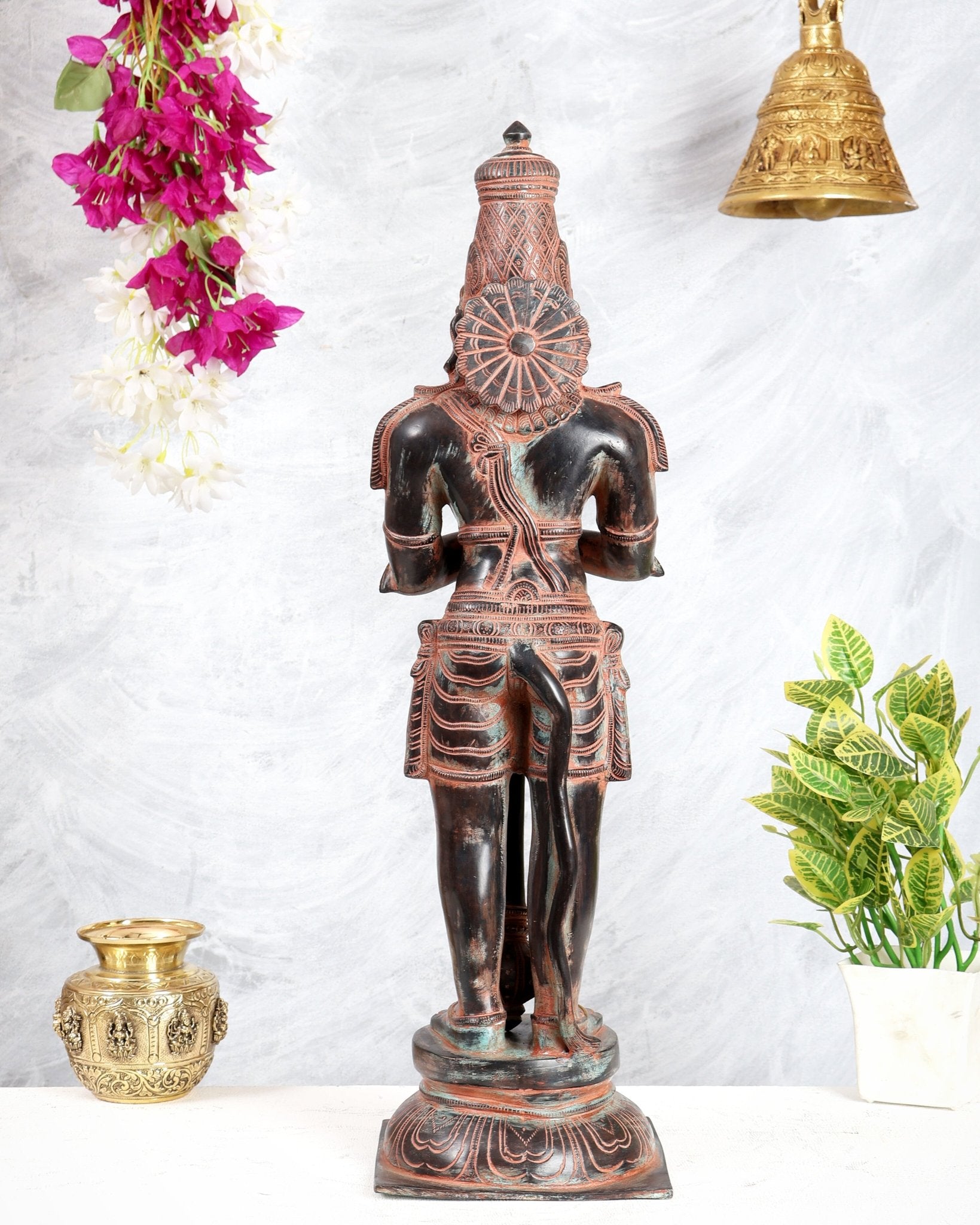 Chola Inspired Brass Standing Hanuman Statue – Anjali Mudra Divine Sculpture (24 Inches) Sand finish - Budhshiv.com