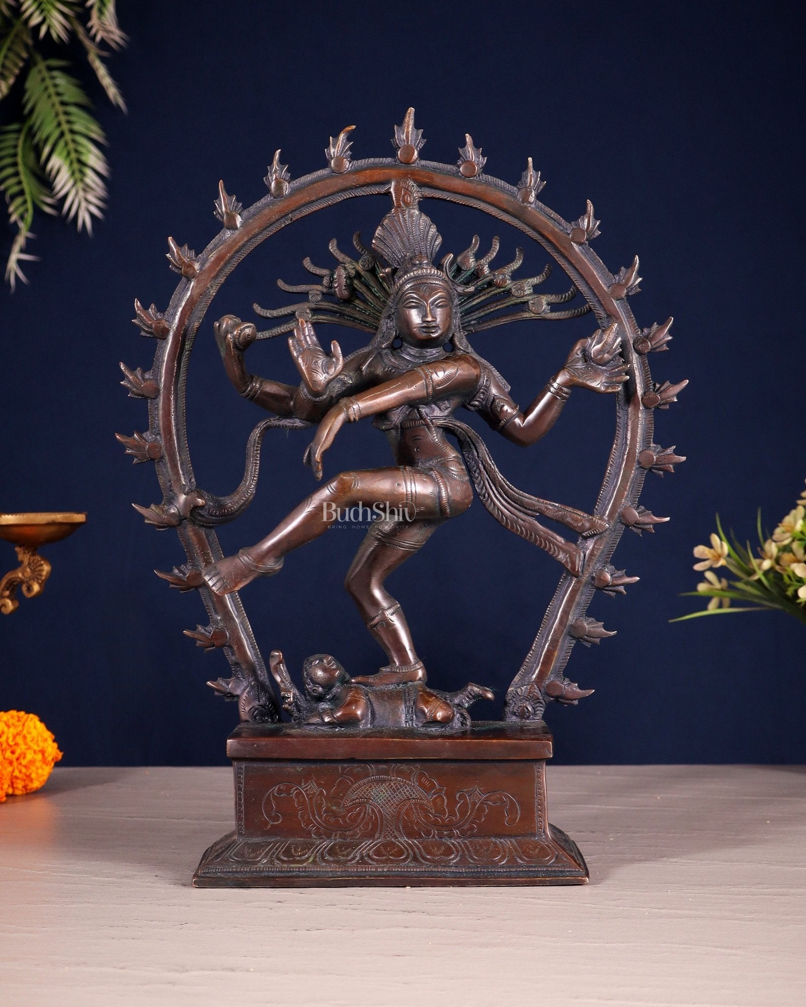 Chola Style Brass Nataraja Statue – Vintage Tone | 12" - Budhshiv.com