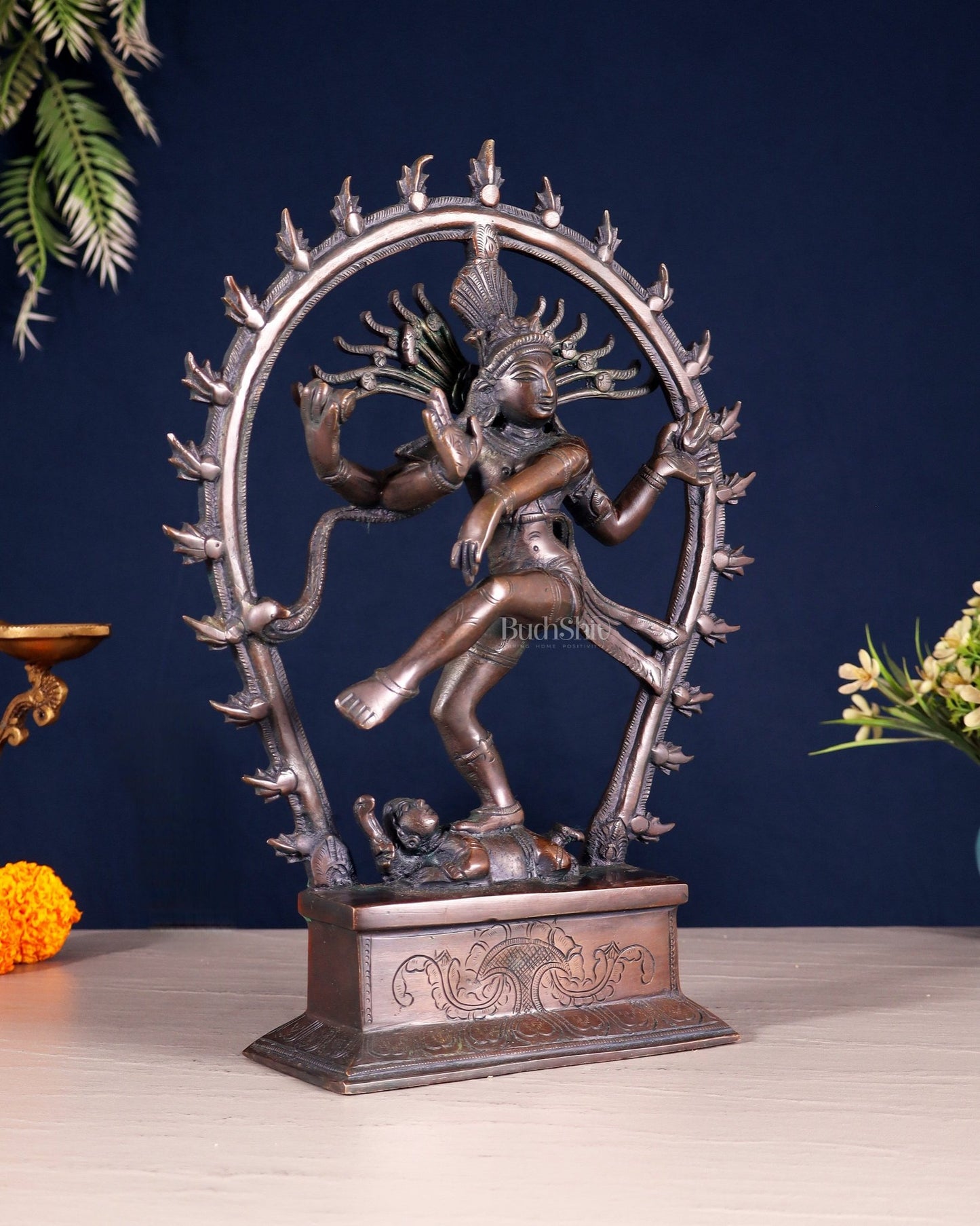 Chola Style Brass Nataraja Statue – Vintage Tone | 12" - Budhshiv.com