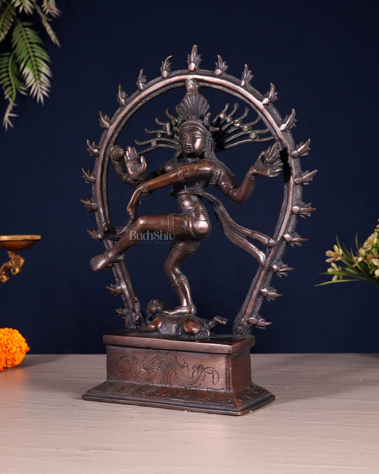 Chola Style Brass Nataraja Statue – Vintage Tone | 12" - Budhshiv.com