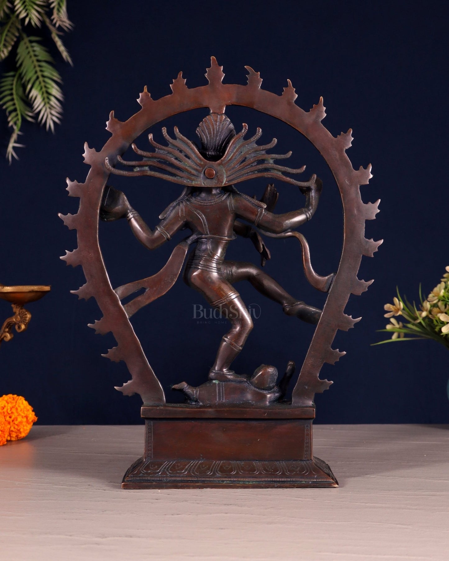 Chola Style Brass Nataraja Statue – Vintage Tone | 12" - Budhshiv.com