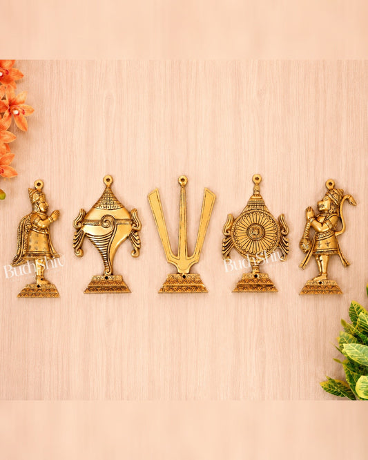 Complete Brass Shankh Chakra Namaha Hanuman Garuda Wall Hanging Set 8.5" - Budhshiv.com