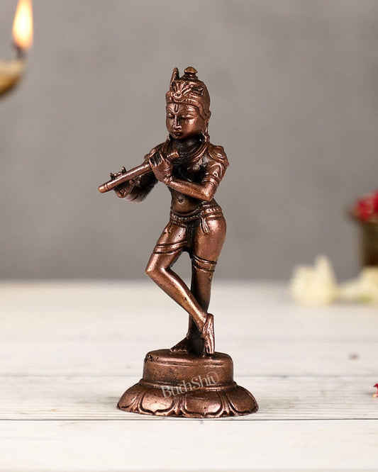 Copper Krishna Idol | Height 4.5 inch - Budhshiv.com