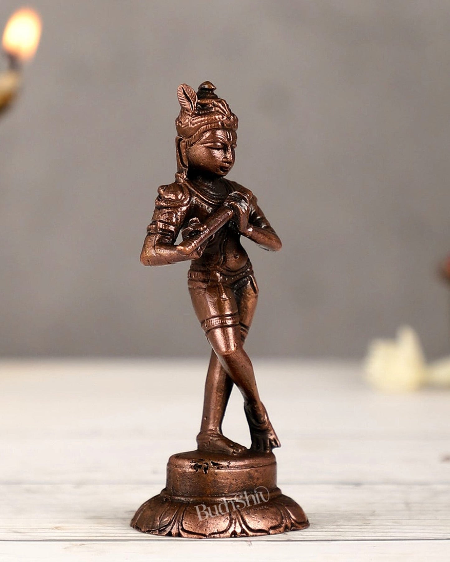 Copper Krishna Idol | Height 4.5 inch - Budhshiv.com