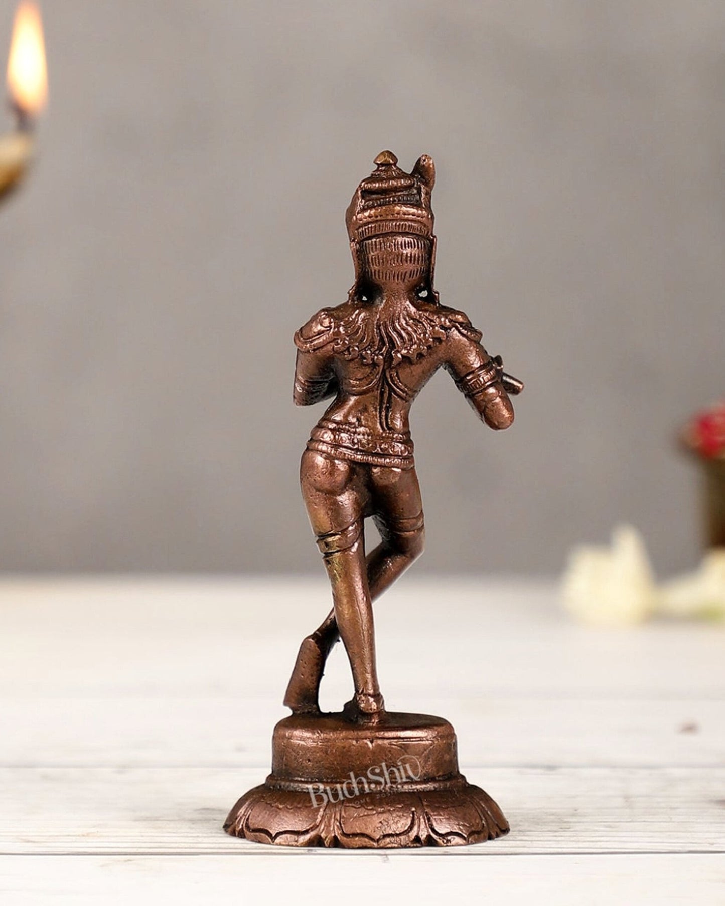 Copper Krishna Idol | Height 4.5 inch - Budhshiv.com