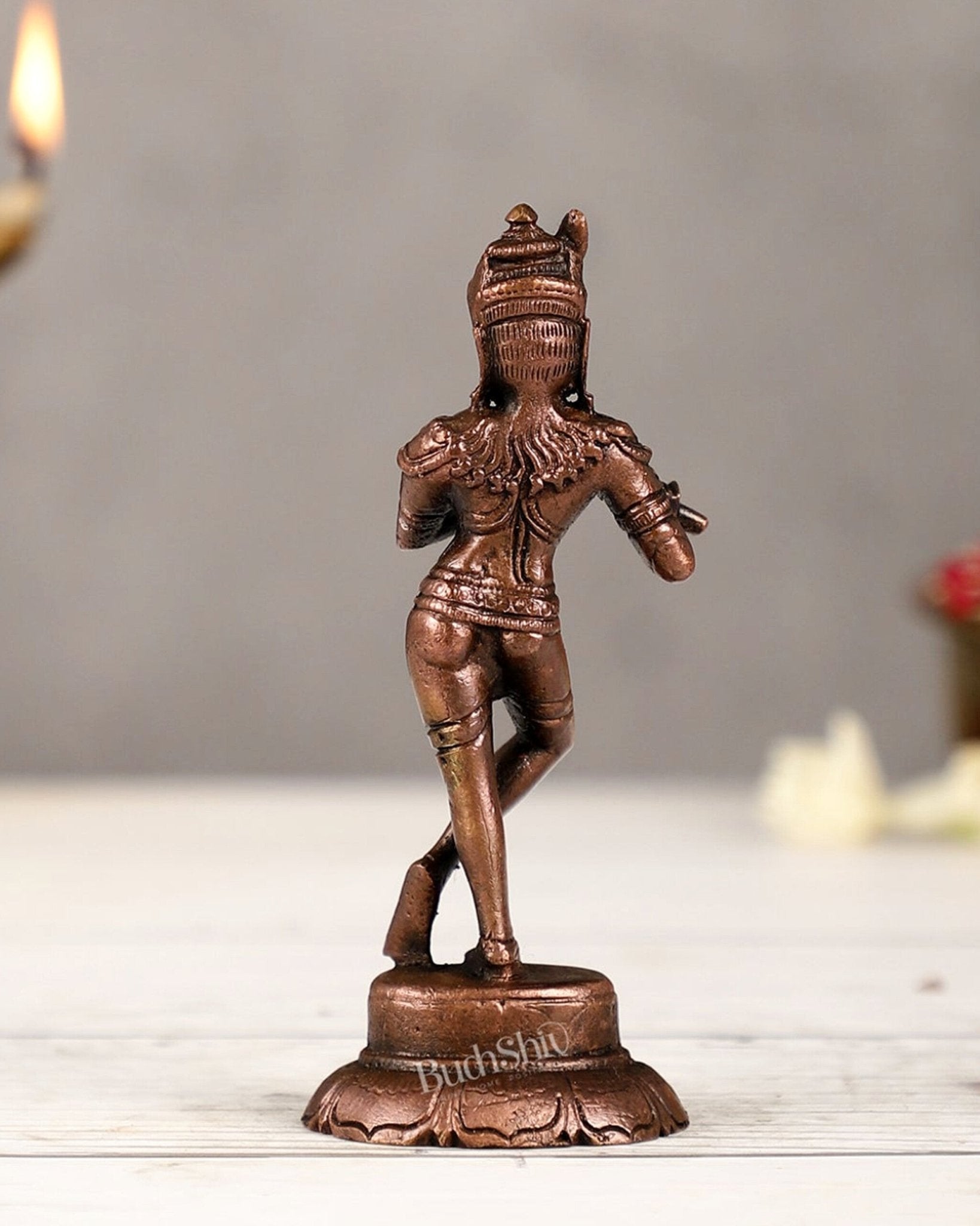 Copper Krishna Idol | Height 4.5 inch - Budhshiv.com