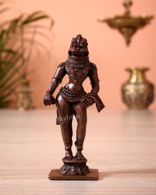 Copper Standing Narasimha Statue 3 inch - Budhshiv.com
