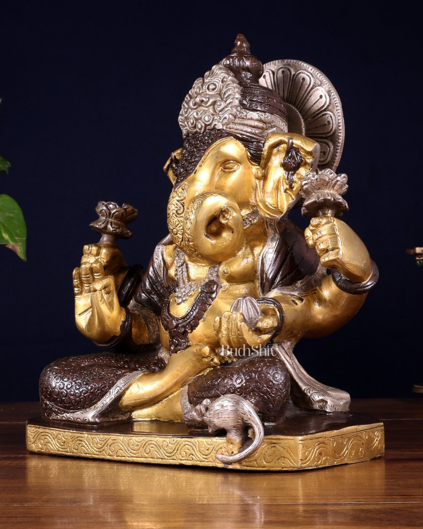 Dagdusheth Ganapati Brass Statue 9 inch three tone - Budhshiv.com