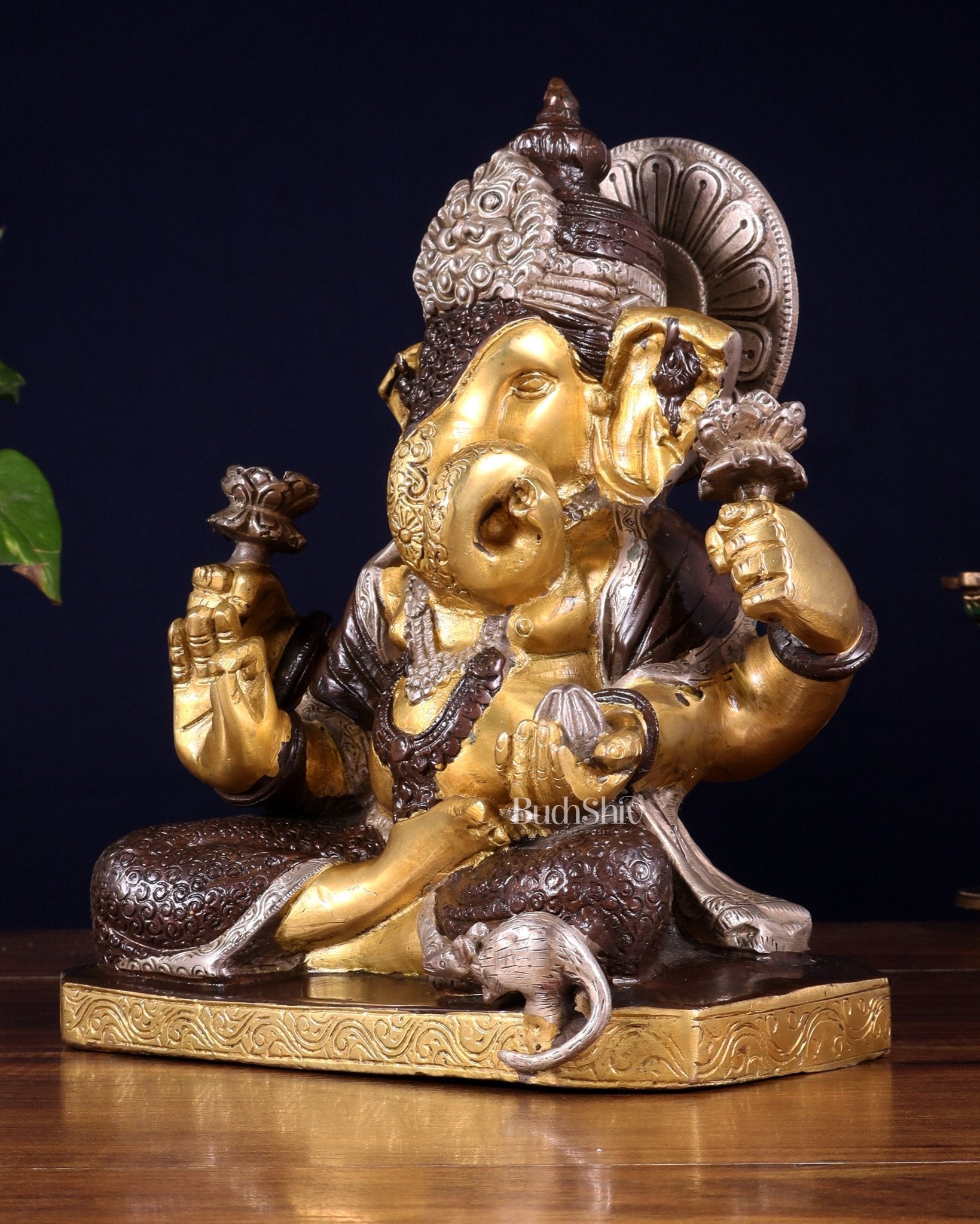 Dagdusheth Ganapati Brass Statue 9 inch three tone - Budhshiv.com