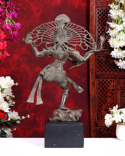 Dancing Shiva as Nataraja – Indonesian Bronze 22" Handcrafted Vintage Sculpture - Budhshiv.com