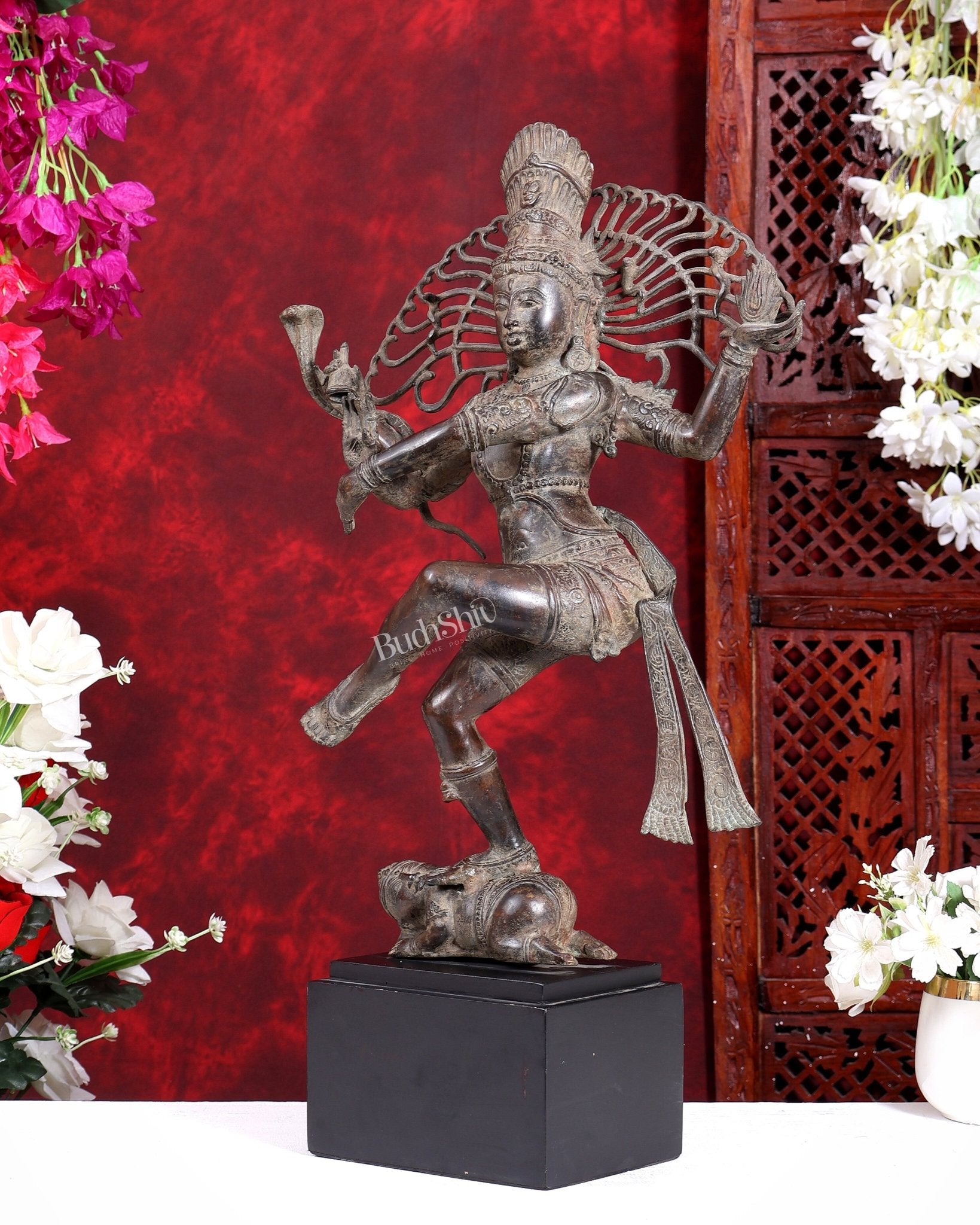 Dancing Shiva as Nataraja – Indonesian Bronze 22" Handcrafted Vintage Sculpture - Budhshiv.com