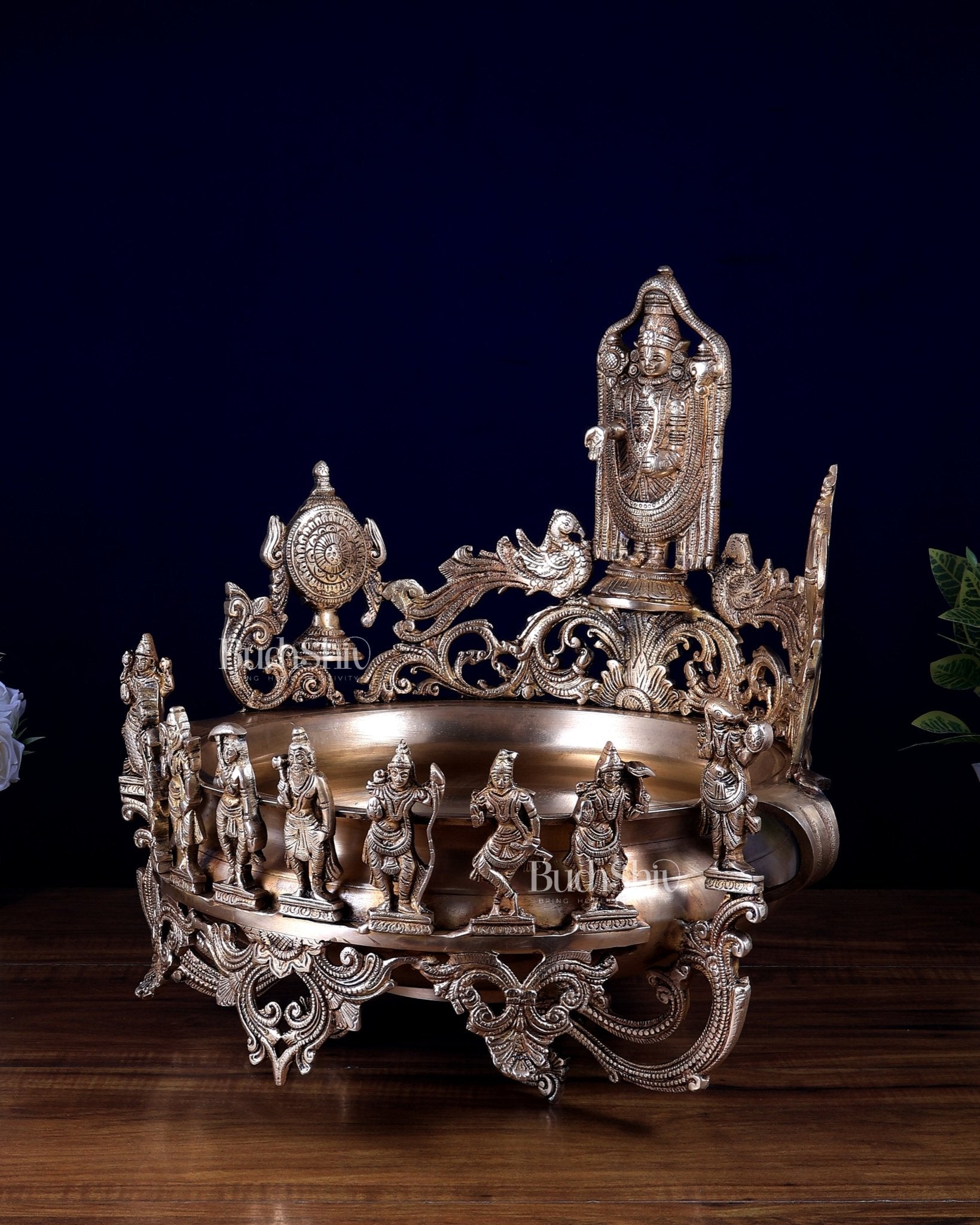 Dashavatar Pure Brass Urli large With Tirupati Balaji 17 inch - Budhshiv.com