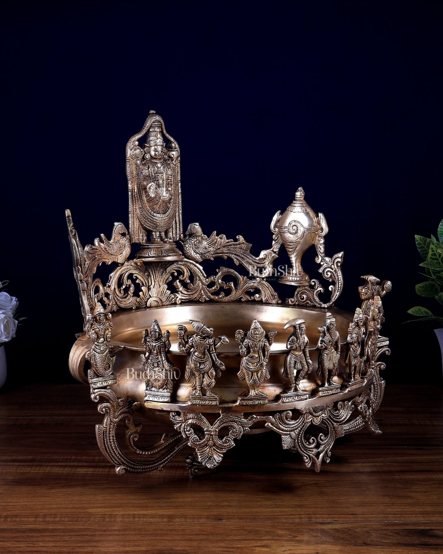 Dashavatar Pure Brass Urli large With Tirupati Balaji 17 inch - Budhshiv.com
