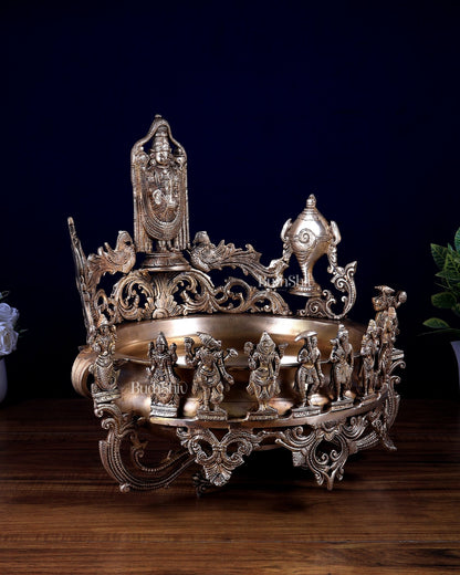 Dashavatar Pure Brass Urli large With Tirupati Balaji 17 inch - Budhshiv.com