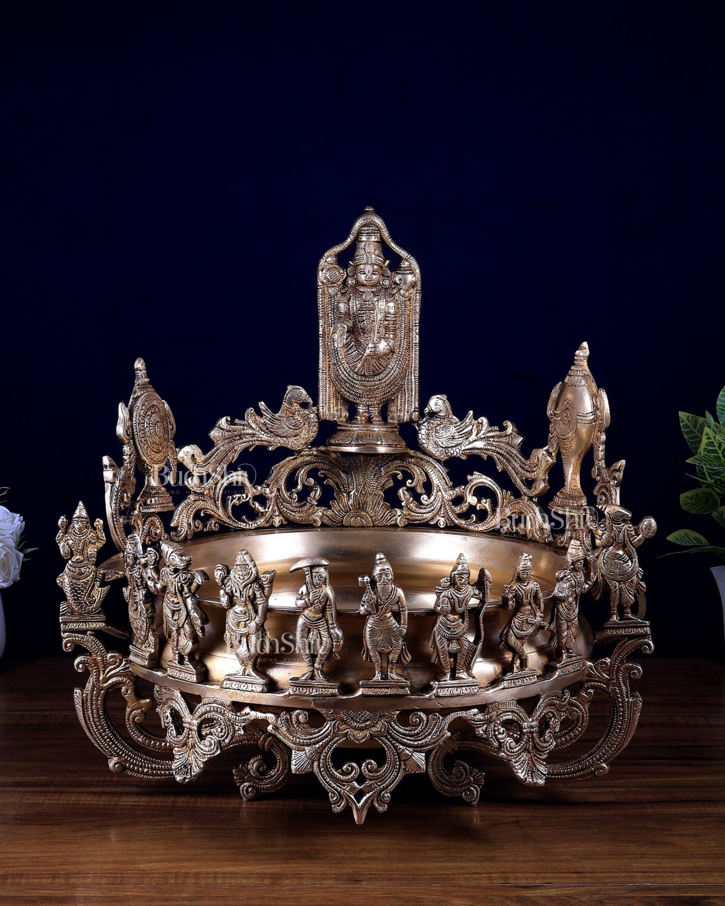 Dashavatar Pure Brass Urli large With Tirupati Balaji 17 inch - Budhshiv.com