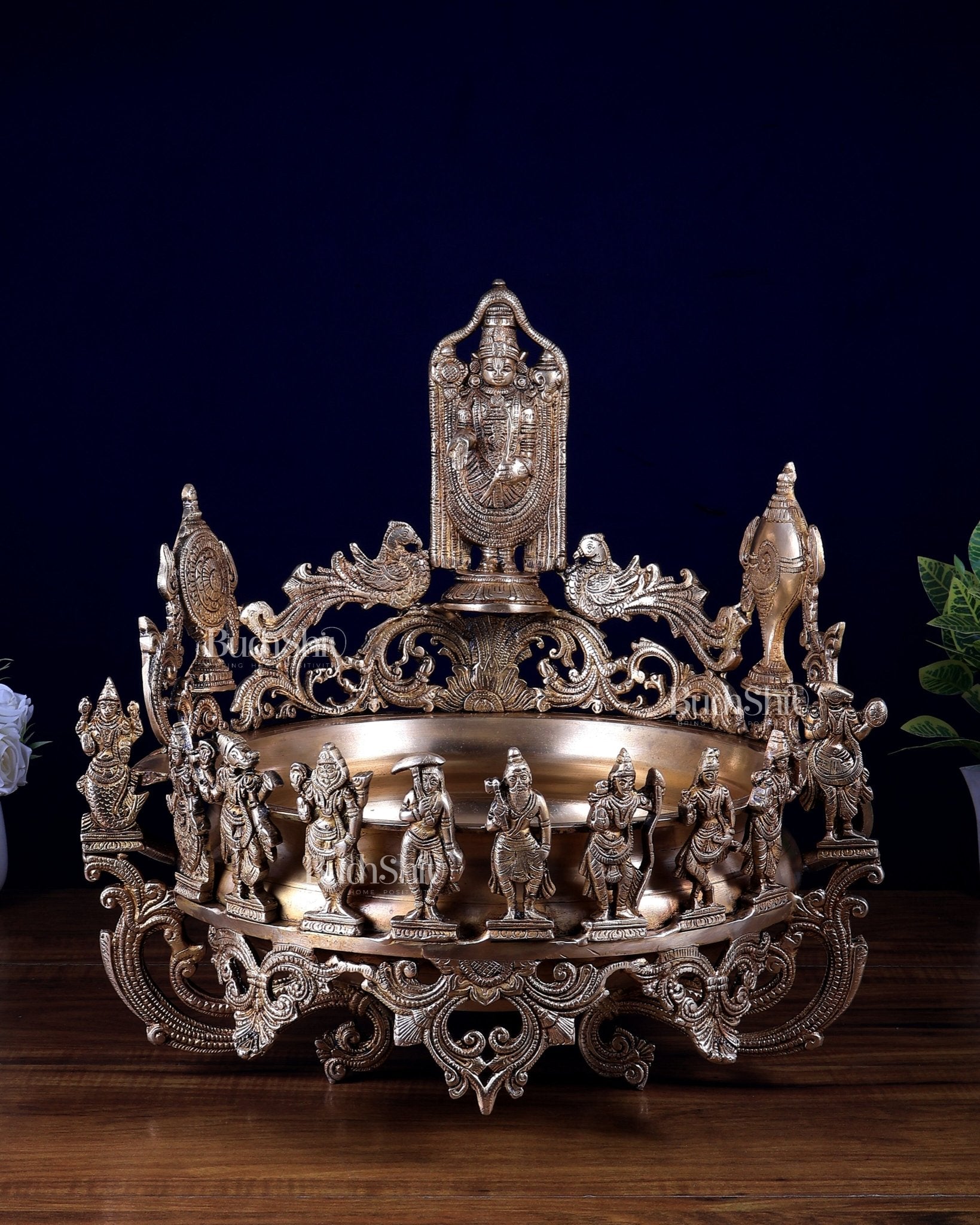 Dashavatar Pure Brass Urli large With Tirupati Balaji 17 inch - Budhshiv.com