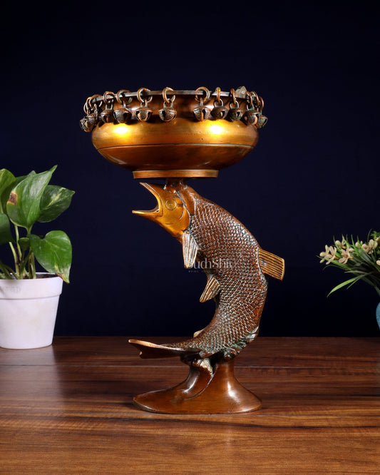 Designer Brass Jumping Dolphin Urli Bowl with Ghungroos | Unique Festive Decor & Gift - Budhshiv.com